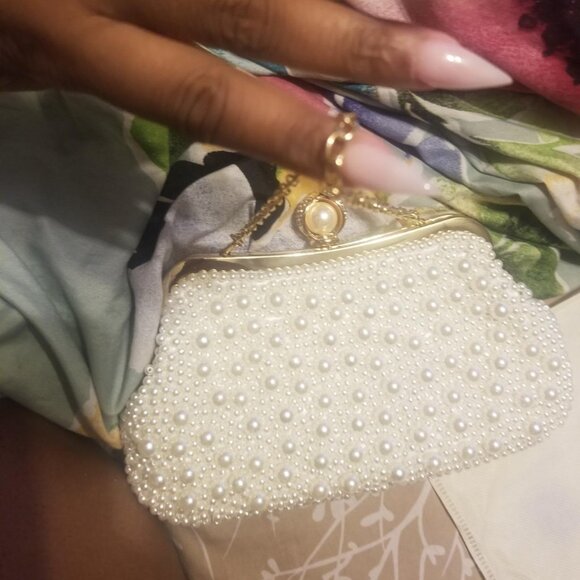 Neiman Marcus Rhinestone Pearl Clutch Crossbody Shoulder Bag - Picture 1 of 5